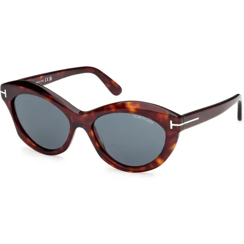 Damen Oval Sonnenbrille Havana Glänzend - Tom Ford - Modalova