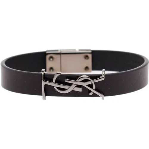 Leather Logo Bracelet Women , male, Sizes: L, M - Saint Laurent - Modalova