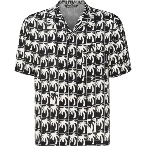 And White Graphic Print Bowling Shirt , male, Sizes: M, L - Palm Angels - Modalova