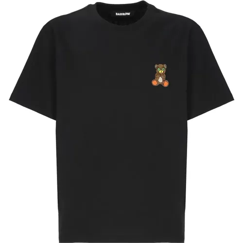Schwarzes Baumwoll-T-Shirt mit Kontrastdrucken , Herren, Größe: S - Barrow - Modalova