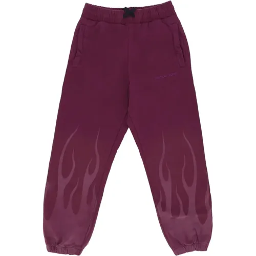 Flames Fleece Tracksuit Pants Grape Wine , male, Sizes: XL, M, L - Vision OF Super - Modalova