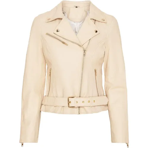 Biker Jacket Skind Ivory Light Gold , Damen, Größe: M - NOTYZ - Modalova