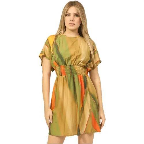 Short Multicolour Dress with Ruching , female, Sizes: XS, L, XL, M - YES ZEE - Modalova