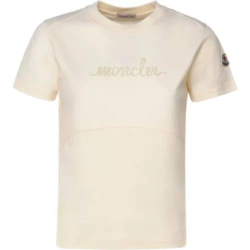 Weiße Baumwoll-Jersey Rundhals-T-Shirt - Moncler - Modalova