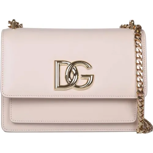 Leather Shoulder Bag, Flesh , DG Logo , female, Sizes: ONE SIZE - Dolce & Gabbana - Modalova