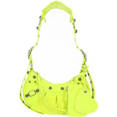 Fluoreszierende gelbe Arena-Lederschultertasche mit Nieten und Schnallen - Balenciaga - Modalova