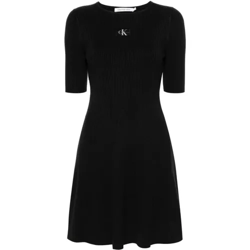 Schwarzes Baumwoll-Flare-Kleid , Damen, Größe: XS - Calvin Klein Jeans - Modalova