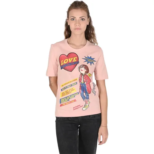 Rosa Baumwoll T-Shirt , Damen, Größe: XS - Love Moschino - Modalova