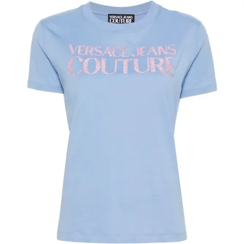 Klares Blaues Logoshirt , Damen, Größe: M - Versace Jeans Couture - Modalova