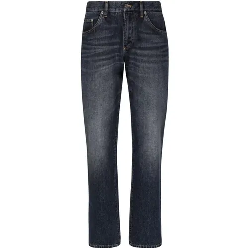 Blaue Straight Leg Jeans mit Whiskering-Effekt , Herren, Größe: M - Dolce & Gabbana - Modalova