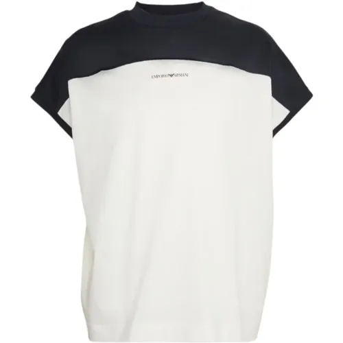 Blau-weißes Logo-Lettering-T-Shirt , Herren, Größe: L - Emporio Armani - Modalova