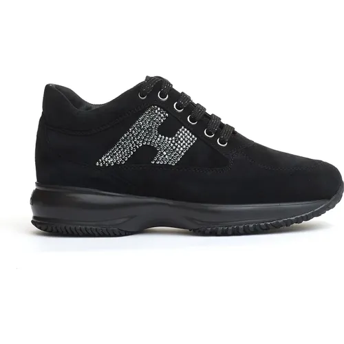 Schwarze Sneakers mit Strass , Damen, Größe: 36 1/2 EU - Hogan - Modalova