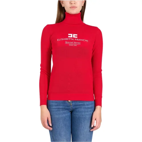 Logo Rollkragenpullover aus Viskose - Elisabetta Franchi - Modalova