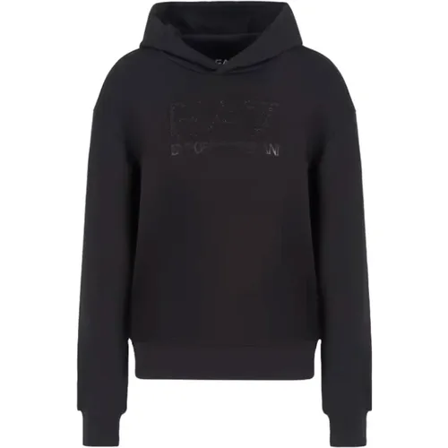 Schwarzer Pullover mit Überkreuzter Kapuze - Emporio Armani EA7 - Modalova