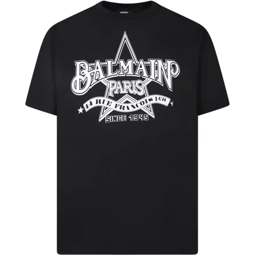 Schwarzes T-Shirt mit Grafikdruck , Herren, Größe: M - Balmain - Modalova
