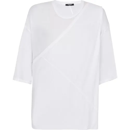 Drapiertes T-Shirt aus doppellagiger Baumwolle , Herren, Größe: M - Balmain - Modalova
