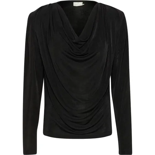 Elegante Drapierte Jerseybluse Schwarz , Damen, Größe: 2XL - Kaffe - Modalova