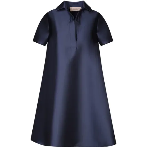 Blaues Kleid mit V-Ausschnitt und Ellbogenlangen Ärmeln , Damen, Größe: 2XS - Blanca Vita - Modalova
