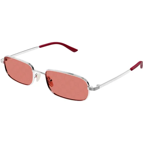 Silver/Red Sunglasses Gg1457S , male, Sizes: 57 MM - Gucci - Modalova