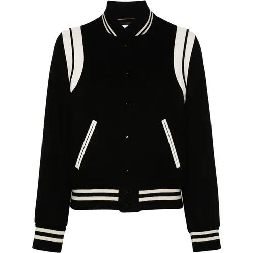 Teddy Jacket with Contrast Trim , female, Sizes: L, S, XL, M - Saint Laurent - Modalova