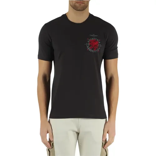 Baumwoll T-Shirt mit Frontlogo-Stickerei , Herren, Größe: L - aeronautica militare - Modalova