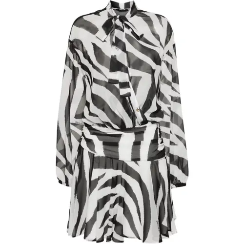 Weiße Tigerdruck Georgette Kleid , Damen, Größe: 2XS - Just Cavalli - Modalova