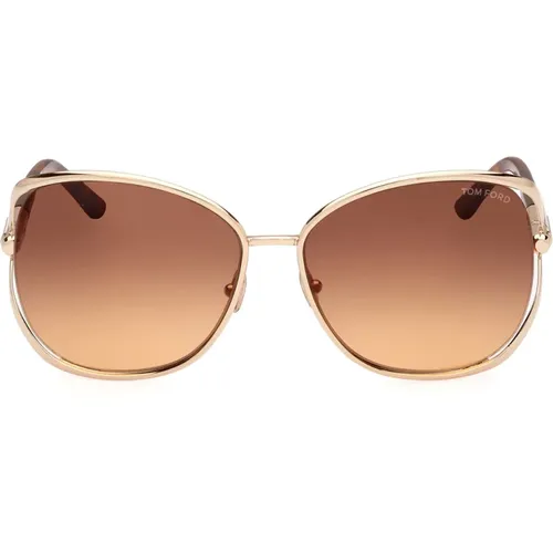 Irregular Shape Gold Sunglasses Brown Lenses , female, Sizes: 62 MM - Tom Ford - Modalova