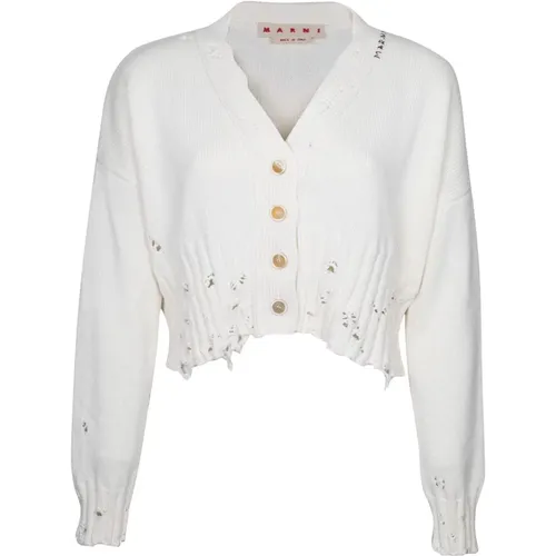 Cotton Cardigan with Hand Embroidered Logo , female, Sizes: XS, 2XS, S - Marni - Modalova