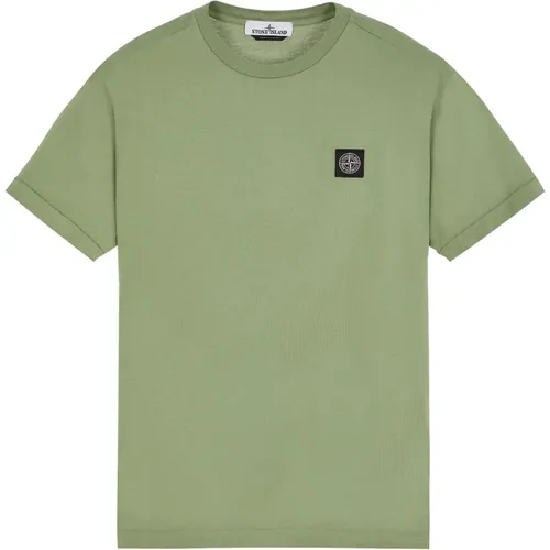 Grünes T-Shirt mit Logo-Detail aus Baumwolle für Männer , Herren, Größe: L - Stone Island - Modalova