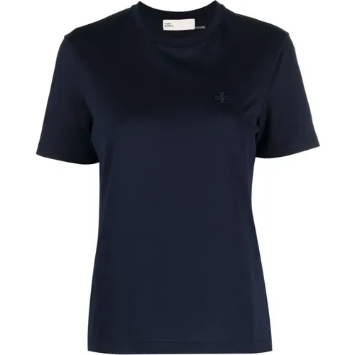 Embroidered Logo Cotton T-shirt , female, Sizes: M, XS, S - TORY BURCH - Modalova