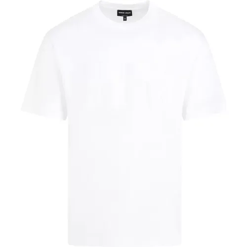Weißes Baumwoll-T-Shirt mit Besticktem Logo , Herren, Größe: S - Giorgio Armani - Modalova
