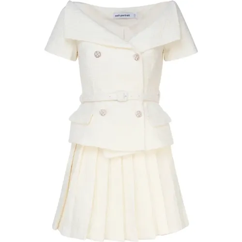 Weiße Bouclé-Kleid mit Lurex-Details , Damen, Größe: 2XS - Self Portrait - Modalova