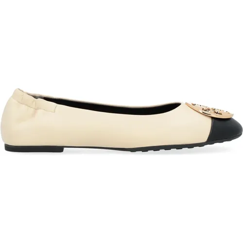 Cremefarbene Claire Lederballerina , Damen, Größe: 37 EU - TORY BURCH - Modalova