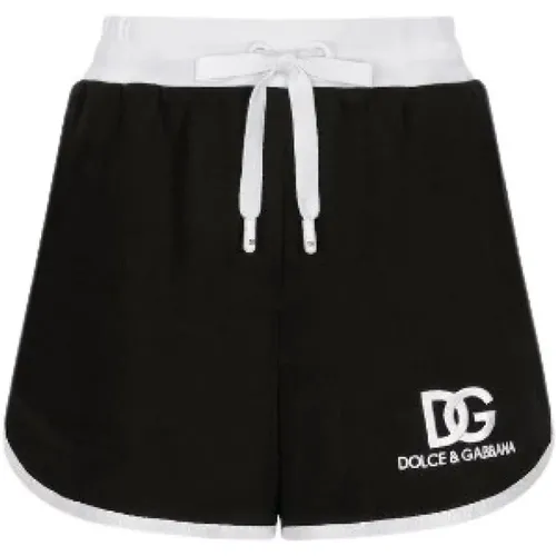 Schwarze Logo Print High Waist Shorts - Dolce & Gabbana - Modalova