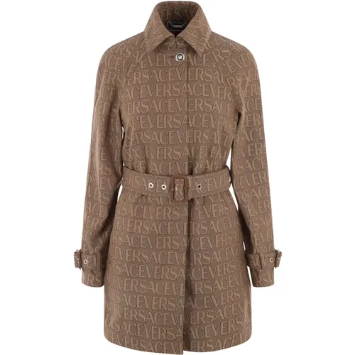 Beige Jacquard Trench Coat with Classic Collar , female, Sizes: S, XS - Versace - Modalova