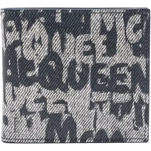 Graffiti Denim Wallet , male, Sizes: ONE SIZE - alexander mcqueen - Modalova