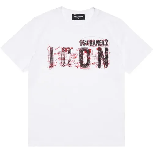 T-Shirt mit Icon Splatter Grafik,Kinder Weißes T-Shirt mit Druck - Dsquared2 - Modalova