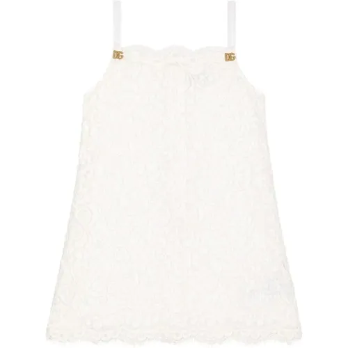 Weiße Spitzen Kinderkleid Quadratischer Ausschnitt - Dolce & Gabbana - Modalova
