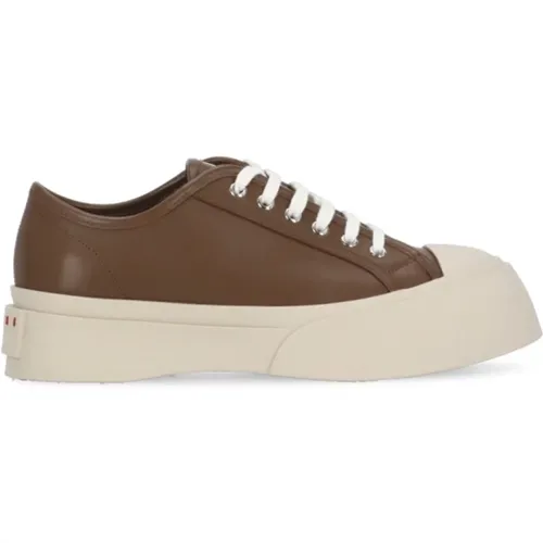 Braune Ledersneakers mit Kontrastdetails , Damen, Größe: 36 EU - Marni - Modalova