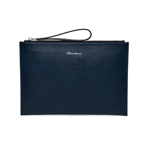 Stilvolle Saffiano-Leder-Reißverschlusstasche - Blau, Einheitsgröße , Herren, Größe: ONE Size - Santoni - Modalova