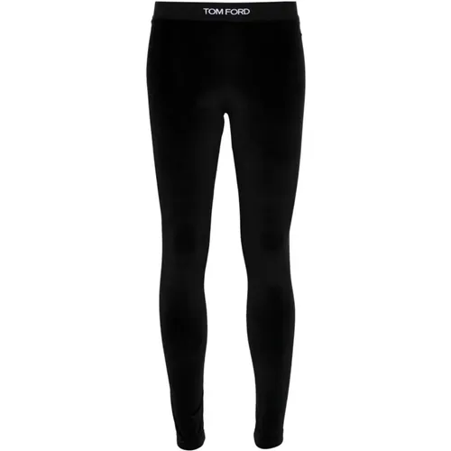 Schwarze Leggings für Frauen AW24,Schwarze Glänzende Velours Leggings - Tom Ford - Modalova