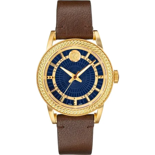 Men's Leather Watch Brown Gold , male, Sizes: ONE SIZE - Versace - Modalova
