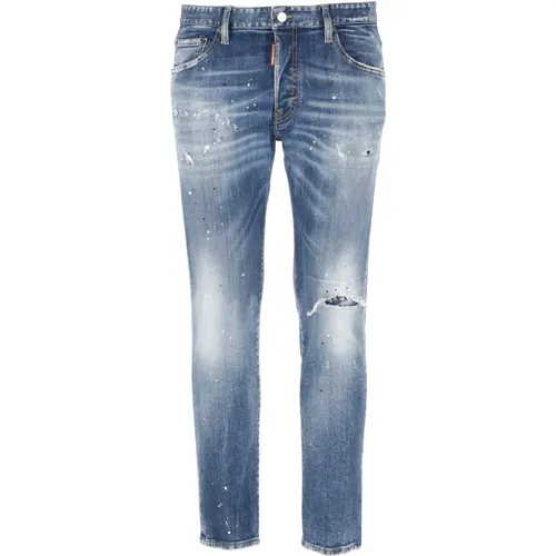 Blaue Zerrissene Baumwolljeans , Herren, Größe: 4XL - Dsquared2 - Modalova