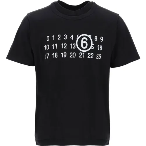 Layered T Shirt With Numeric Signature Print Effect , male, Sizes: M - MM6 Maison Margiela - Modalova