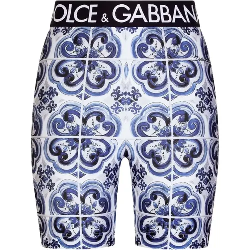 Clear Blue Majolica Print High Waist Shorts , female, Sizes: M, 2XS, S, XS - Dolce & Gabbana - Modalova