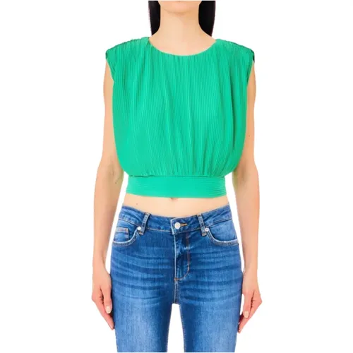 Grünes Cropped Plisse Top , Damen, Größe: XS - Liu Jo - Modalova