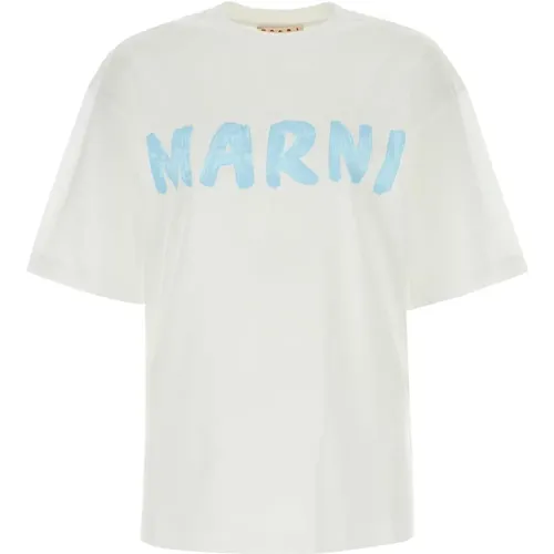 Oversize Weißes Baumwoll-T-Shirt , Damen, Größe: 2XS - Marni - Modalova