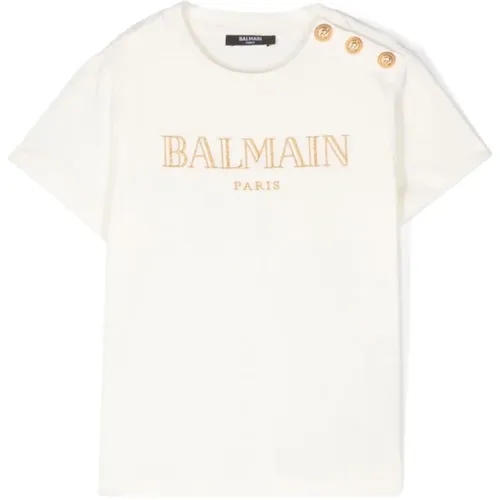 Ivory Jersey Crew Neck T-shirt - Balmain - Modalova