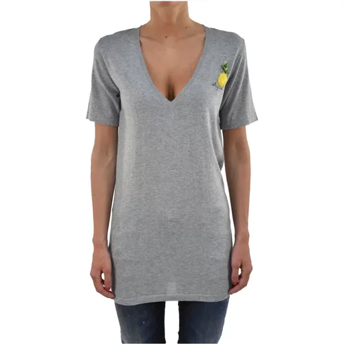 Long Grey Cotton Logo T-Shirt for Women , female, Sizes: S, M - Dsquared2 - Modalova
