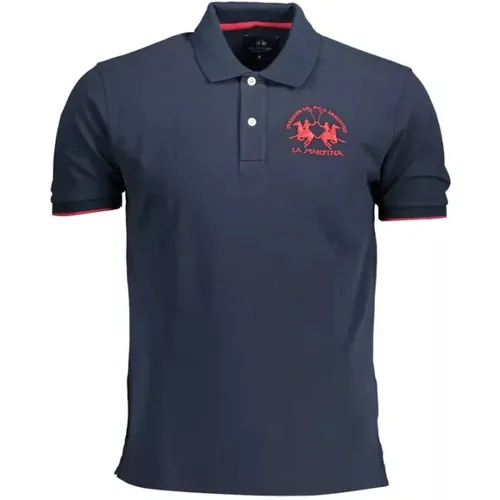 Blaues Baumwoll-Poloshirt, Kurzarm, Regular Fit - LA MARTINA - Modalova